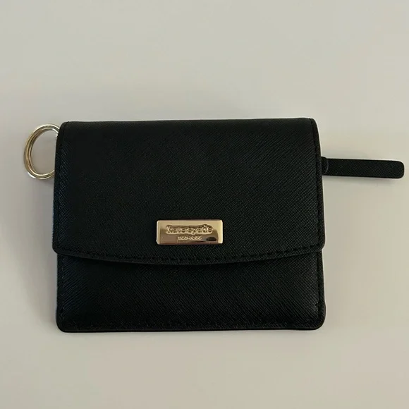 Kate Spade Black Small Card Holder Leather Wallet with Gold Accent - Picture 1 of 10